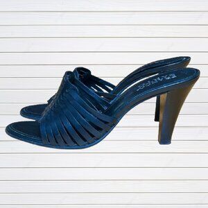 FRANCO SARTO Black Leather Mules / Slide Sandals